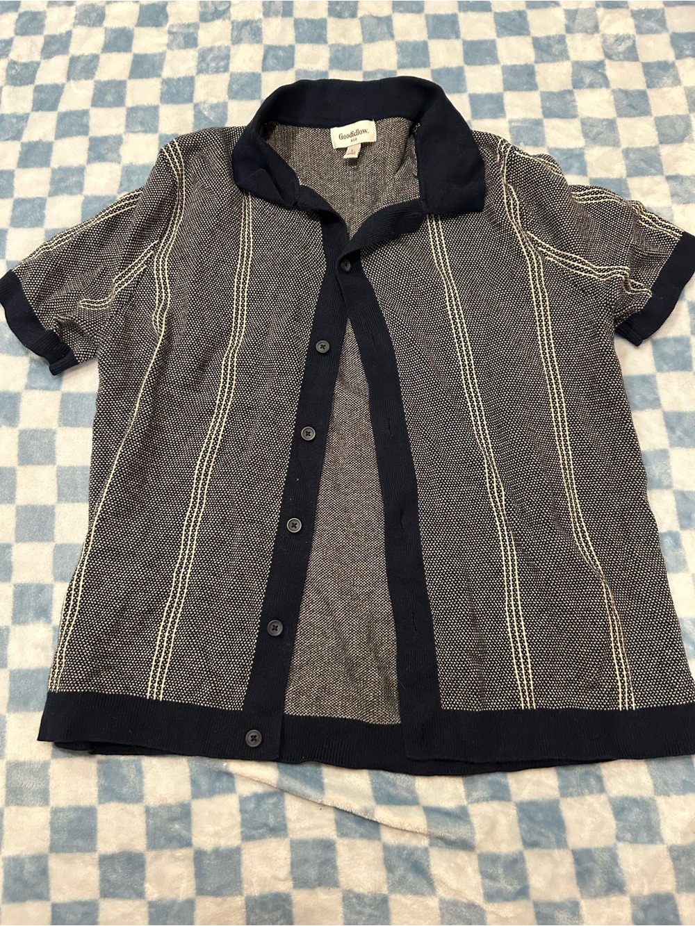 Goodfellow & Co Navy and Cream Button-Front Knit Shitt